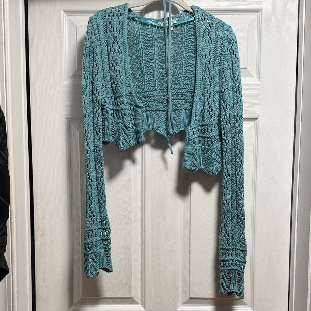 Urban Outfitters Crochet Teal Knit Cardigan